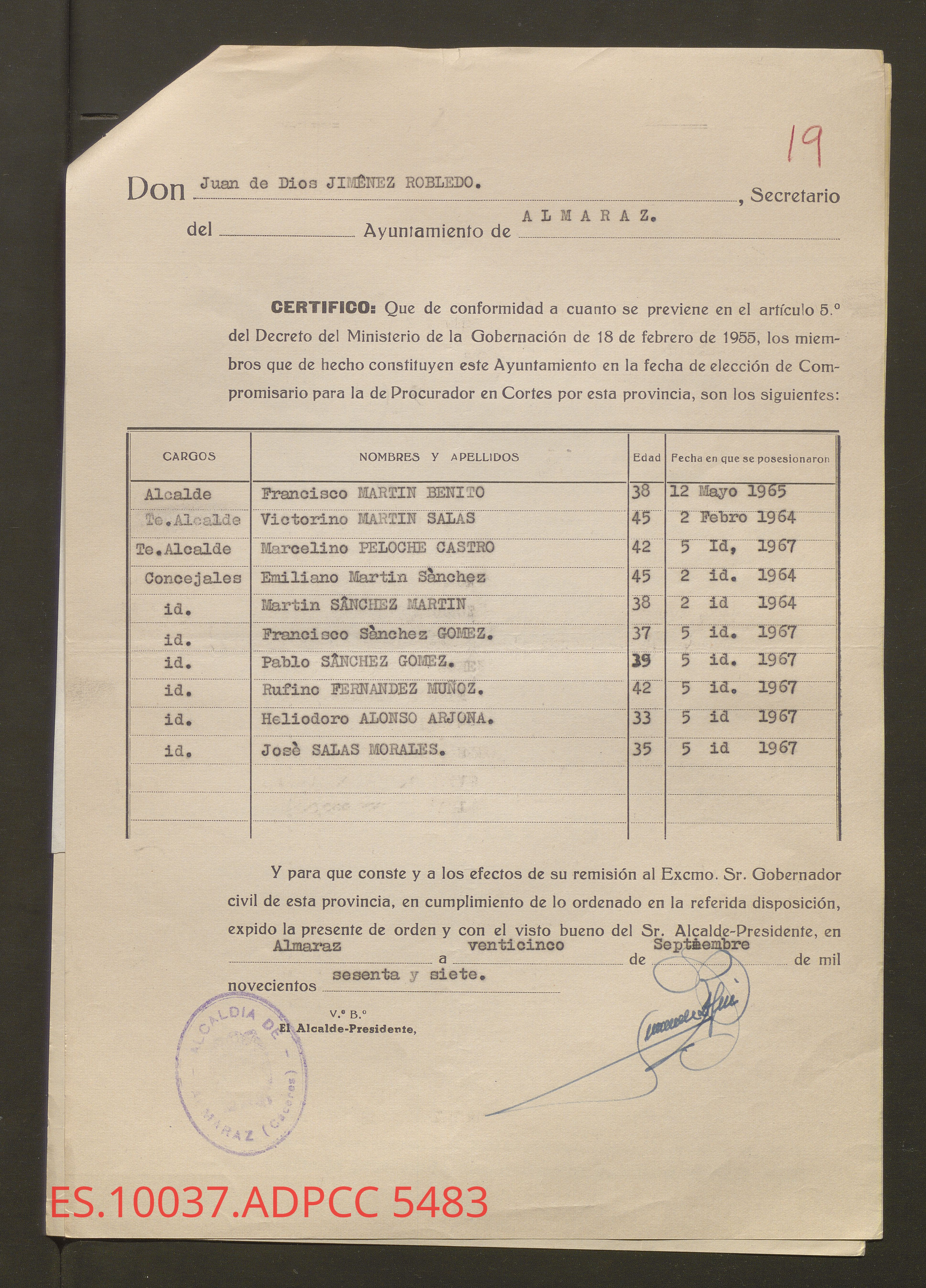 Archival document: council members list, Almaraz 1967